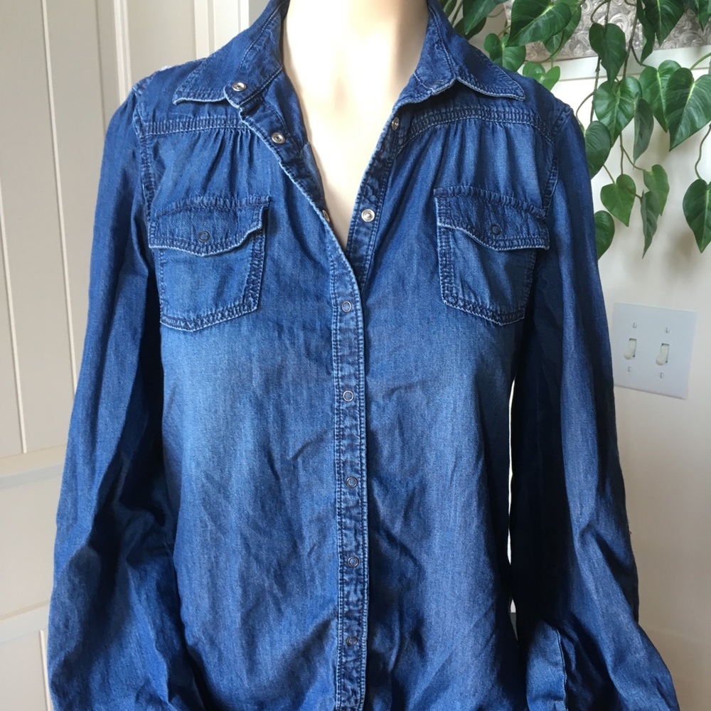 Gap Kids Girls Snap Button Down Denim Shirt LS